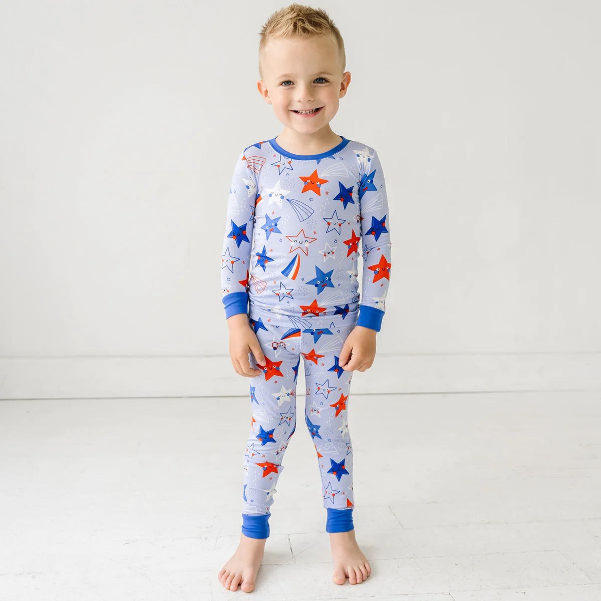 Blue Stars & Stripes Two-Piece Bamboo Viscose Pajama Set | Little Sleepies