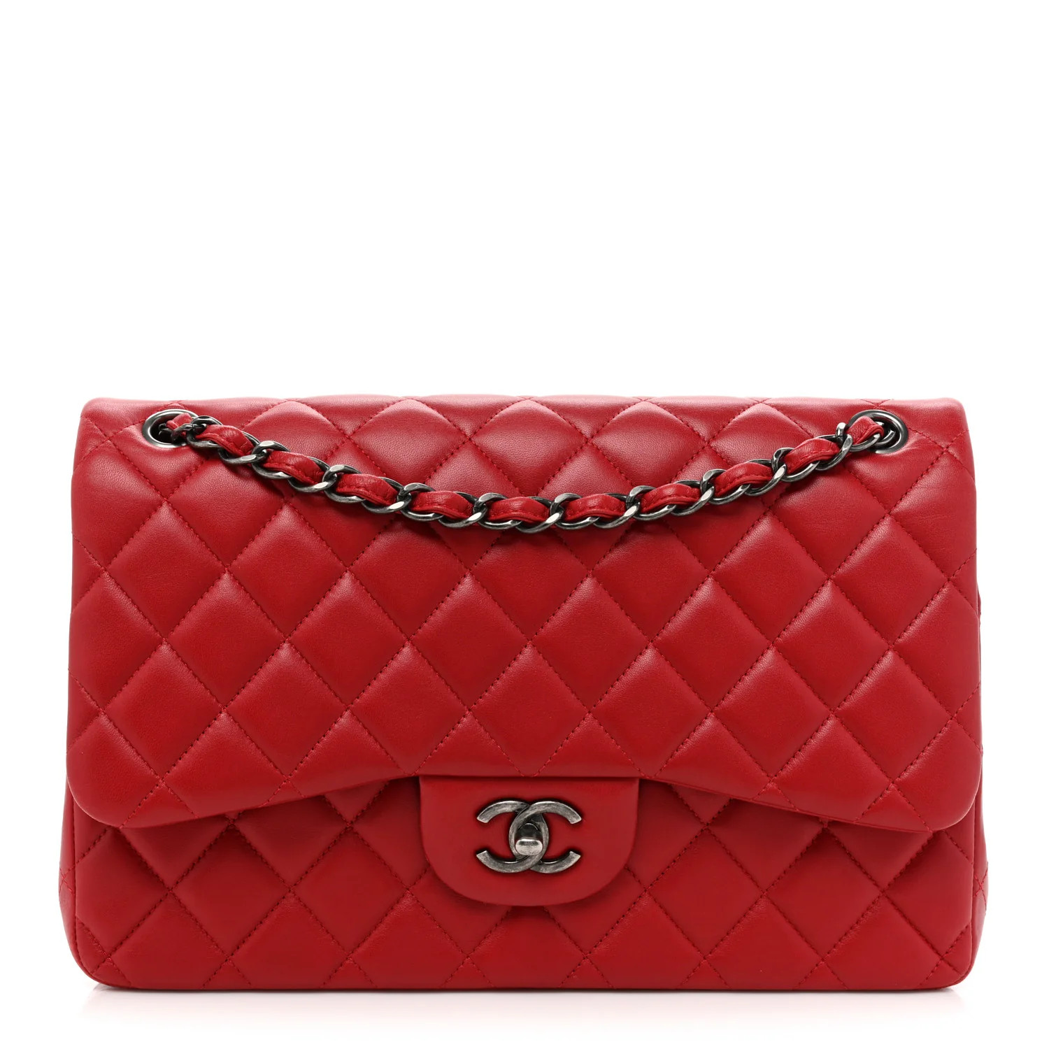 Lambskin Quilted Jumbo Double Flap Red | FASHIONPHILE (US)