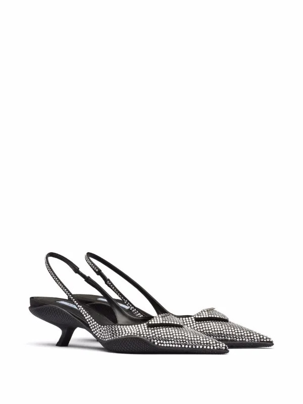 Prada crystal-embellished Satin Slingback Pumps - Farfetch | Farfetch Global