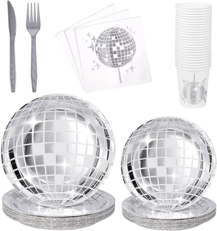 175Pcs 70s Disco Party Supplies Disco Plates Disco Napkins Disco Paper Cups Knife and Fork Disco ... | Amazon (US)