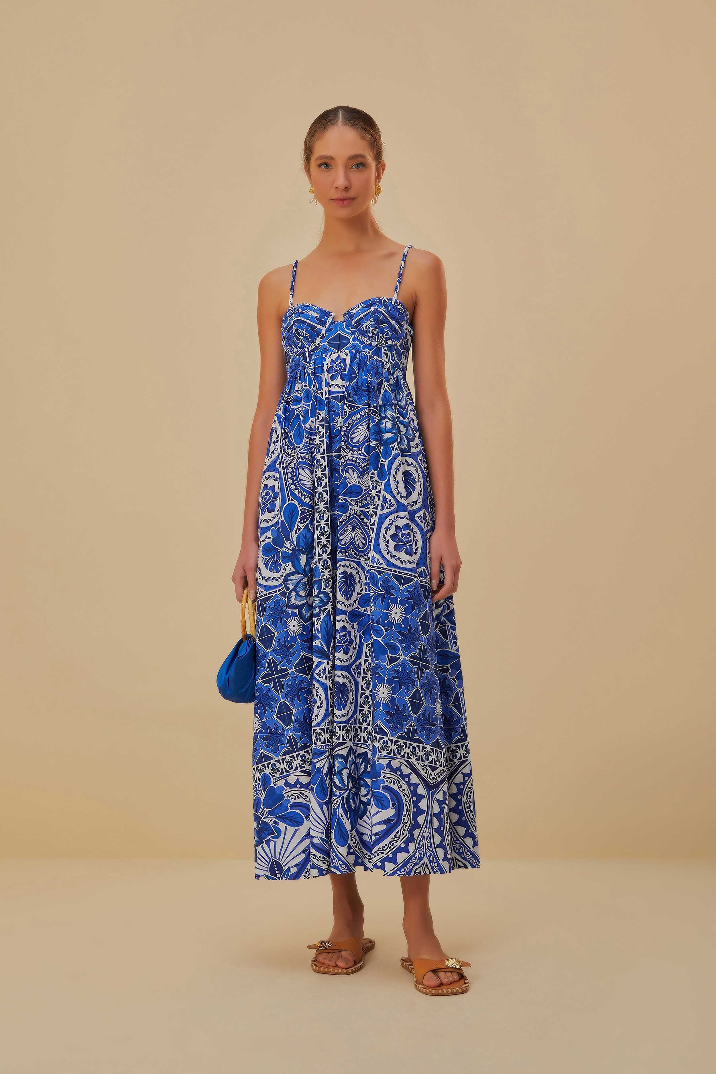 Blue Tile Dream Sleeveless Maxi Dress | FarmRio (US)