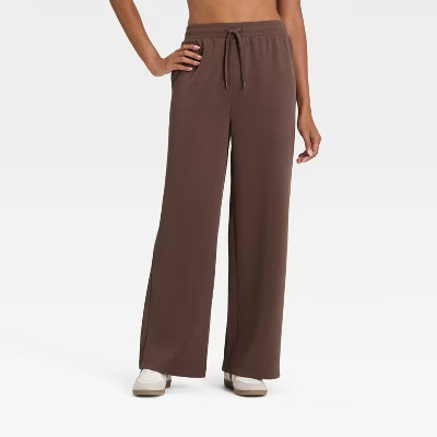 Women's Airy Sleek Ribbed Wide Leg Sweatpants - All In Motion™ Brown L | Target