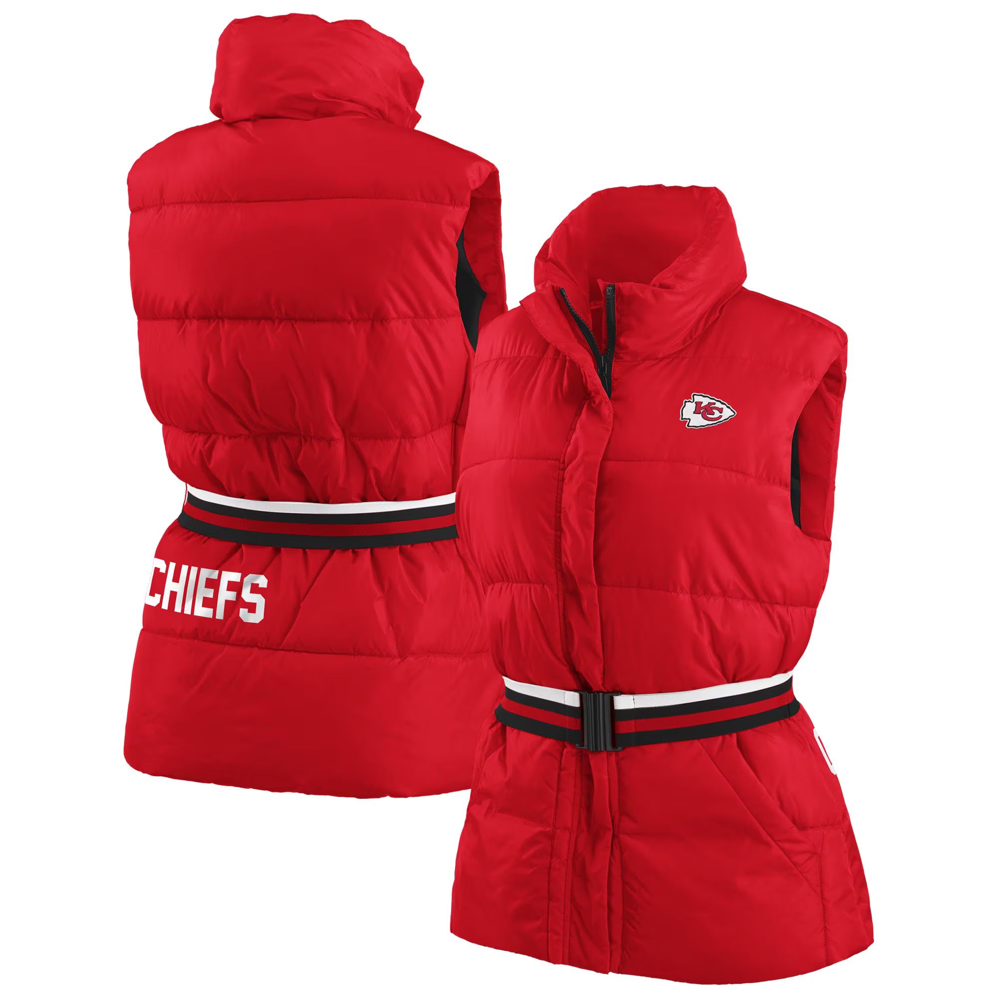 Women's Kansas City Chiefs WEAR by Erin Andrews Red Full-Zip Puffer Vest with Belt | NFL Shop