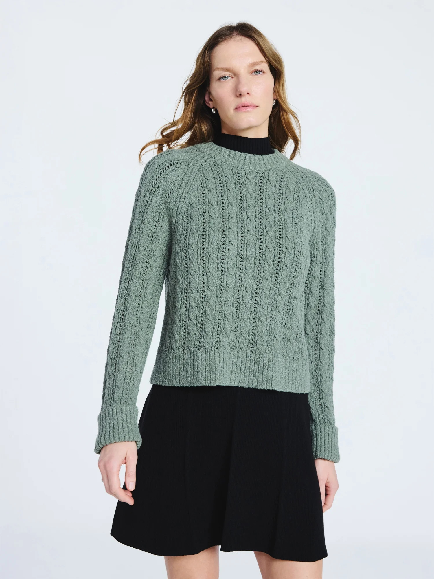 Scoop Women's and Women's Plus Cable Knit Raglan Sweater, Midweight, Sizes XS-XXL | Walmart (US)