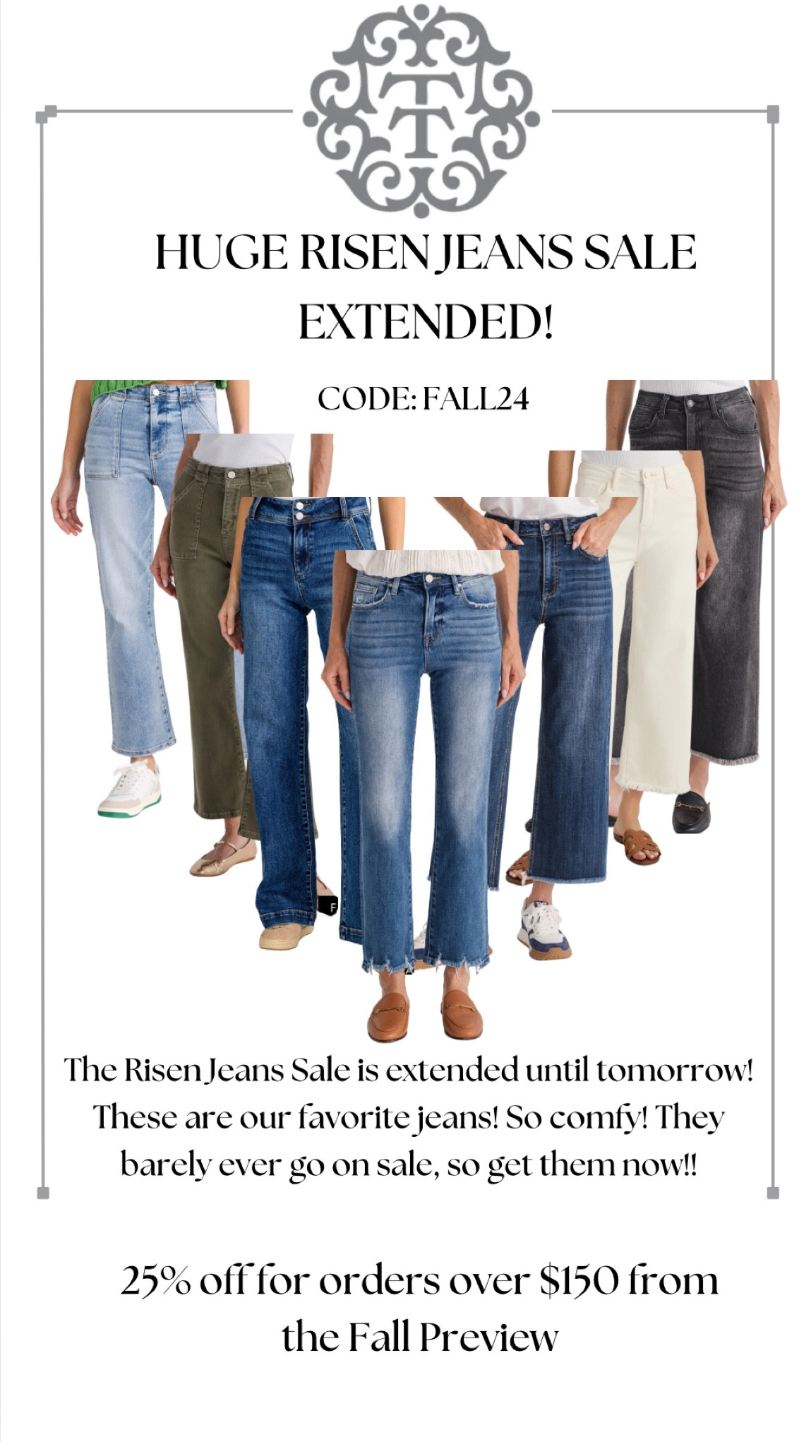 Go now to grab the comfiest jeans ever!! They never go on sale, so hurry before it ends tomorrow! Use code FALL24 on orders from the fall preview over $150 for 25% off! 

#LTKmidsize #LTKsalealert #LTKstyletip