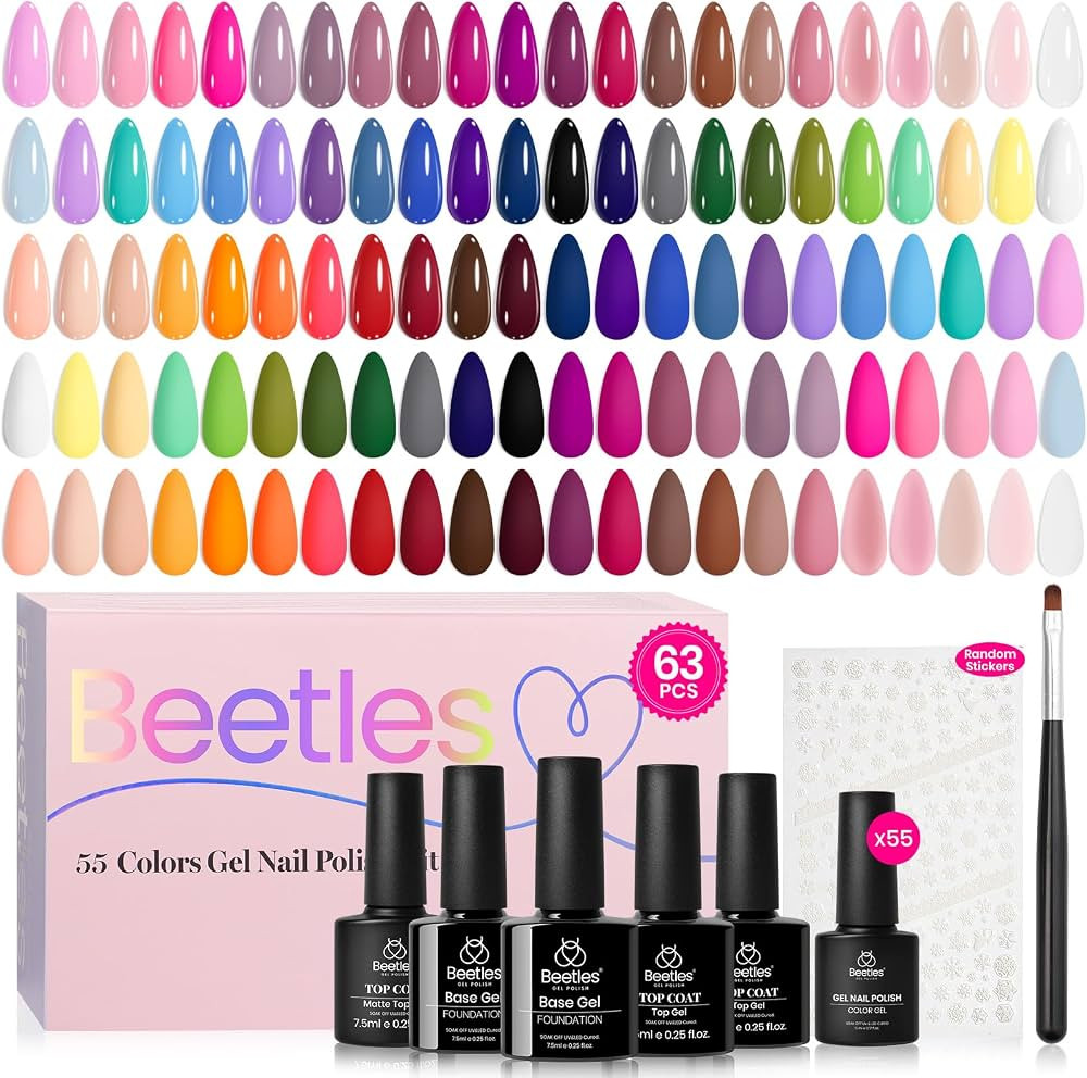 Beetles Gel Nail Polish Set, 63 PCS 55 Colors Gel Polish Kit with Base Coat | Amazon (US)
