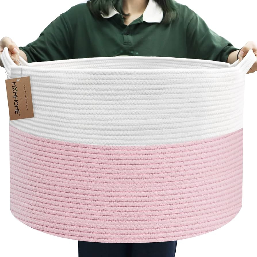 MXMHOME Pink Storage Baskets, 23.6" X 23.6" X 14.1" Large Cotton Rope Basket, Soft Pink Baskets f... | Amazon (US)