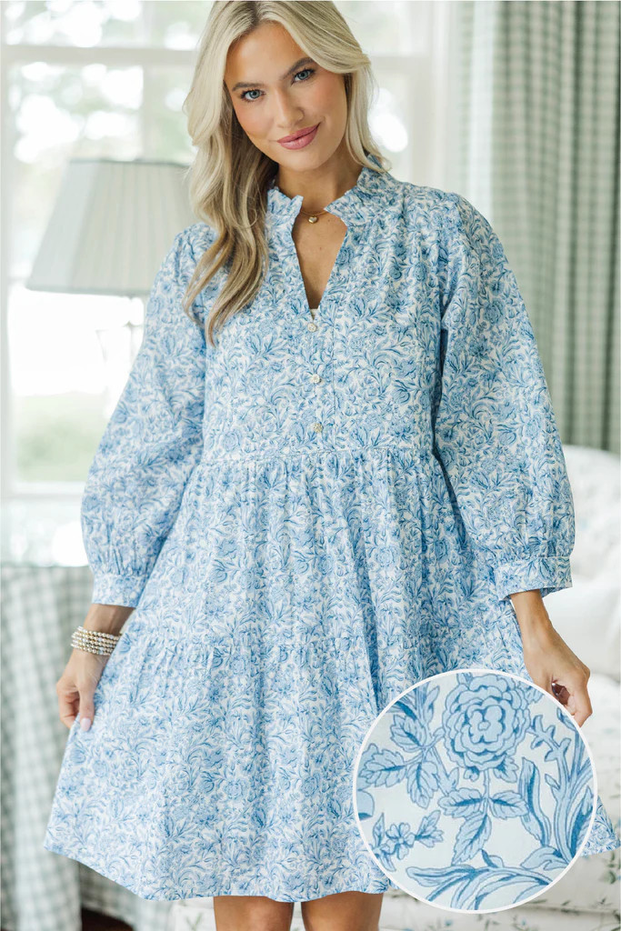 NURSING COLLECTION: A Timeless Love Blue Toile Dress | The Mint Julep Boutique
