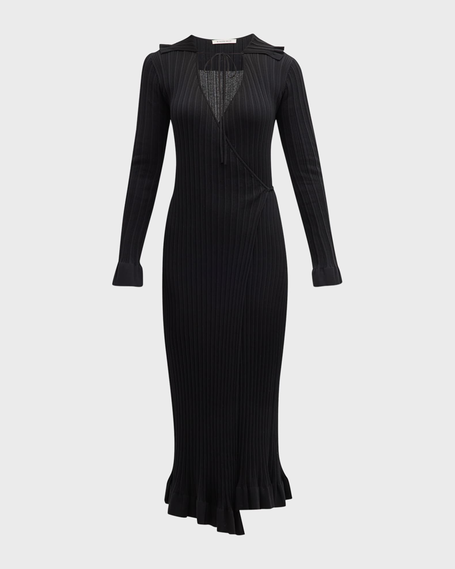 Gianina Ribbed Ruffle Maxi Wrap Dress | Neiman Marcus