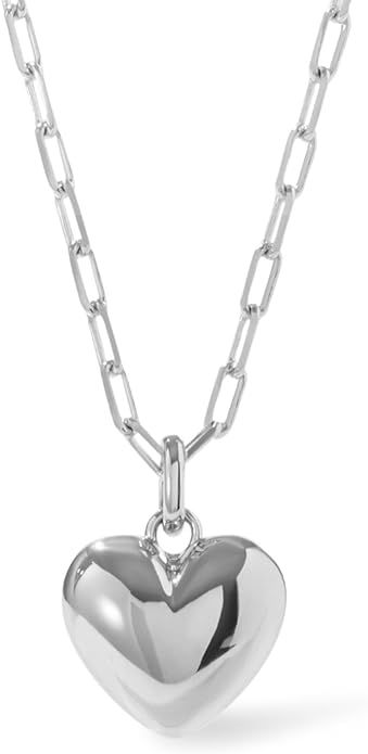 Ana Luisa Lev Puffed Heart Necklace - Heart Charm Necklace For Women - Paperclip Chain Necklace H... | Amazon (US)