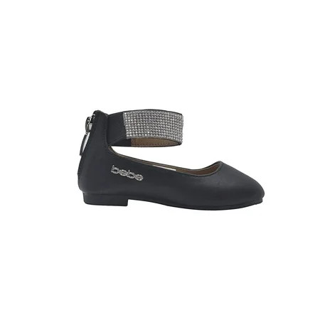 bebe Girls Ballet Flats Little Kid Slip On Sandals With Rhienstone Ankle Strap Black Size 4 | Walmart (US)