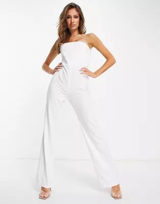 Vesper bandeau jumpsuit with wide legs in white | ASOS (Global)