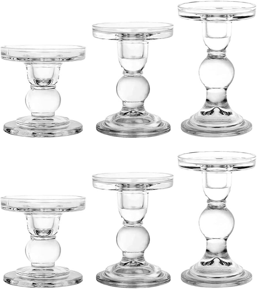 BTGLLAS 3-Piece Set of Glass Candlestick, Crystal Candlestick Holder Holder and Conical Candle, C... | Amazon (US)