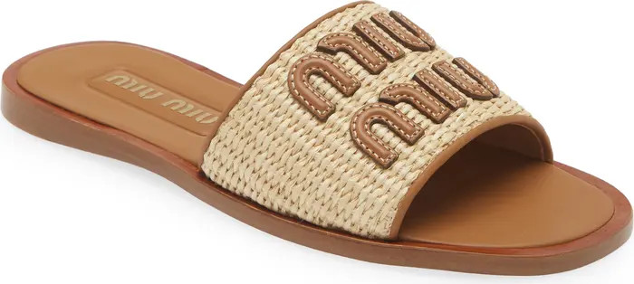 Logo Raffia Slide Sandal (Women) | Nordstrom