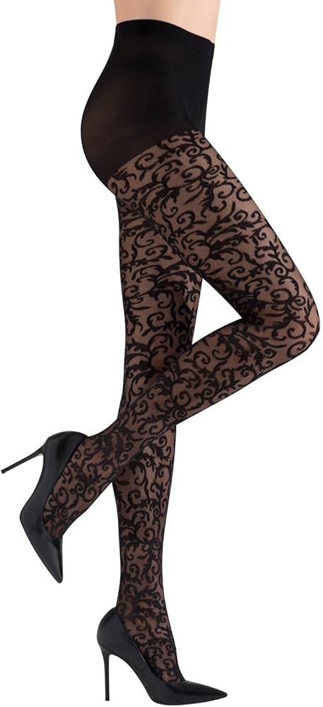 Natori Venetian Scroll Sheer Tights Black Small | Amazon (US)