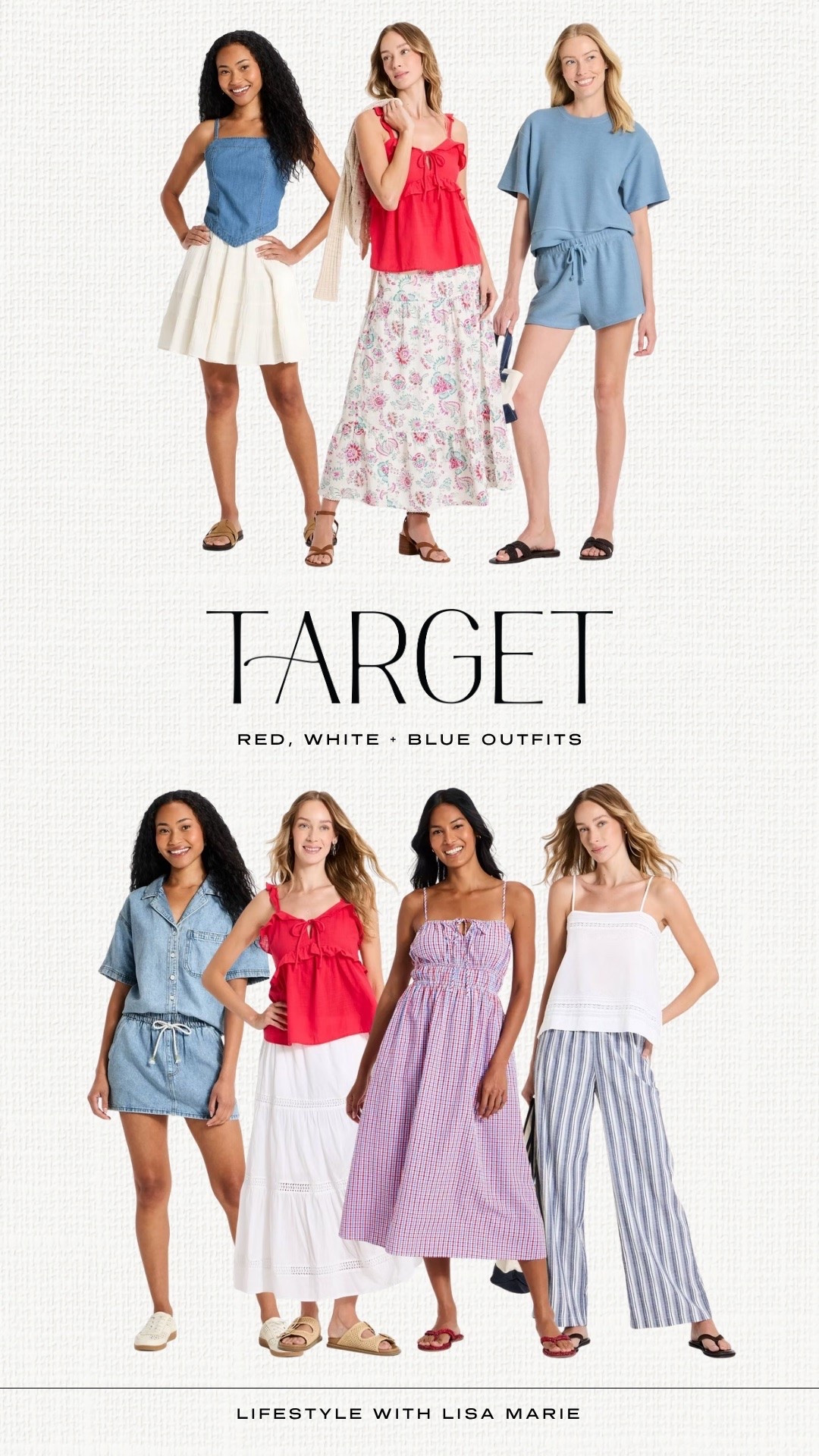 Red, white and blue outfits from Target! Elevated casual summer outfits for barbeques, outdoor events and parties. 4th of July outfits. Denim tops and skirts. Linen pants. Matching short sets and loungewear. Mini, midi and maxi skirts. Warm weather outfits.

#LTKootd #LTKSeasonal #LTKPetite