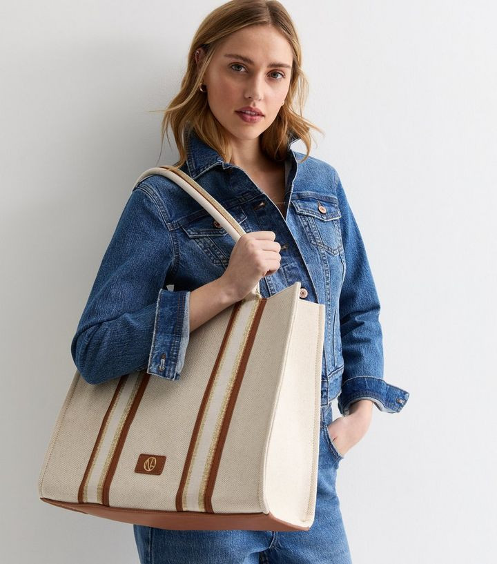 Metallic Trim Large Canvas Tote Bag | New Look | New Look (UK)