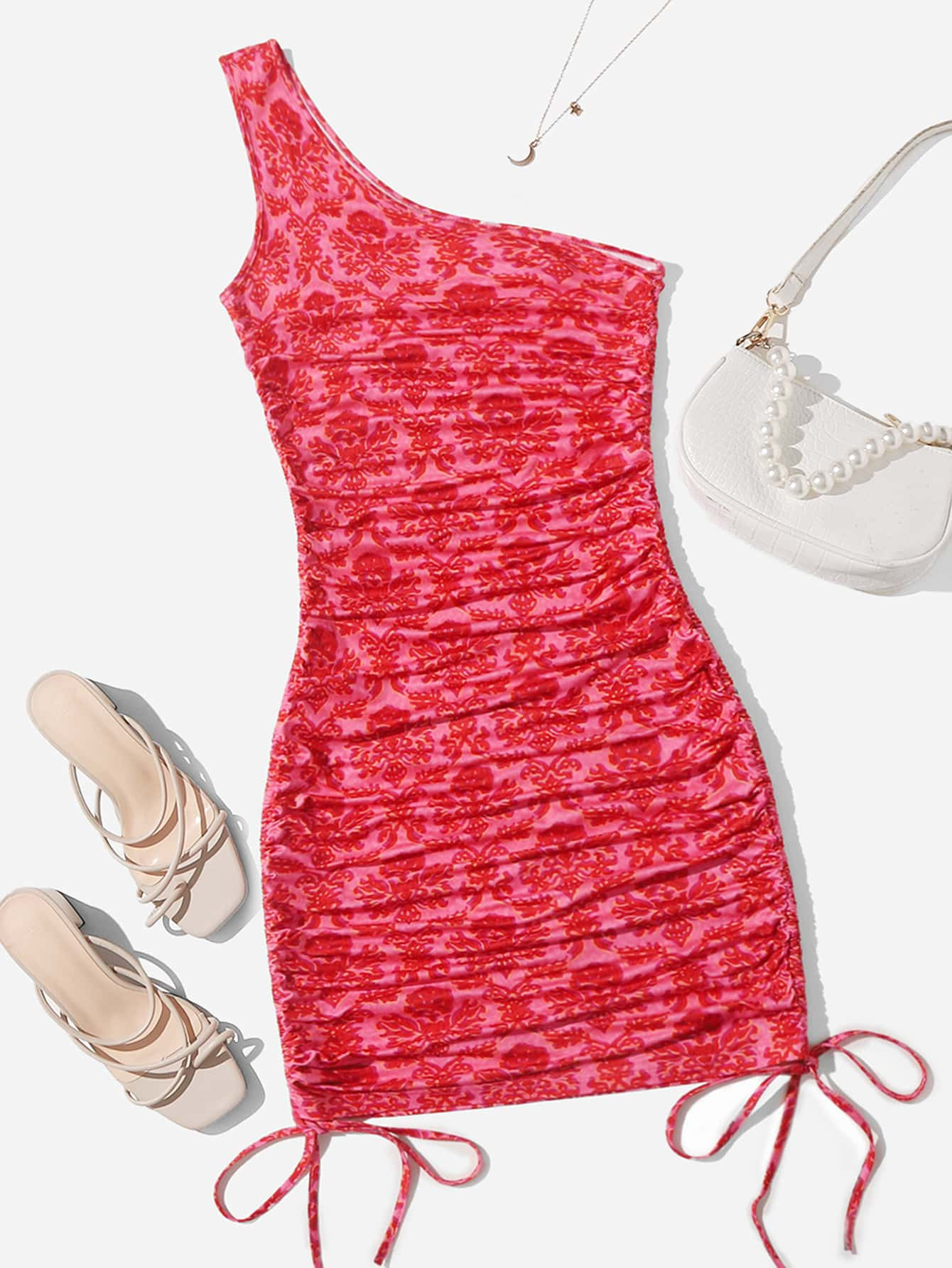 SHEIN Floral Print Ruched Knot Bodycon Dress | SHEIN