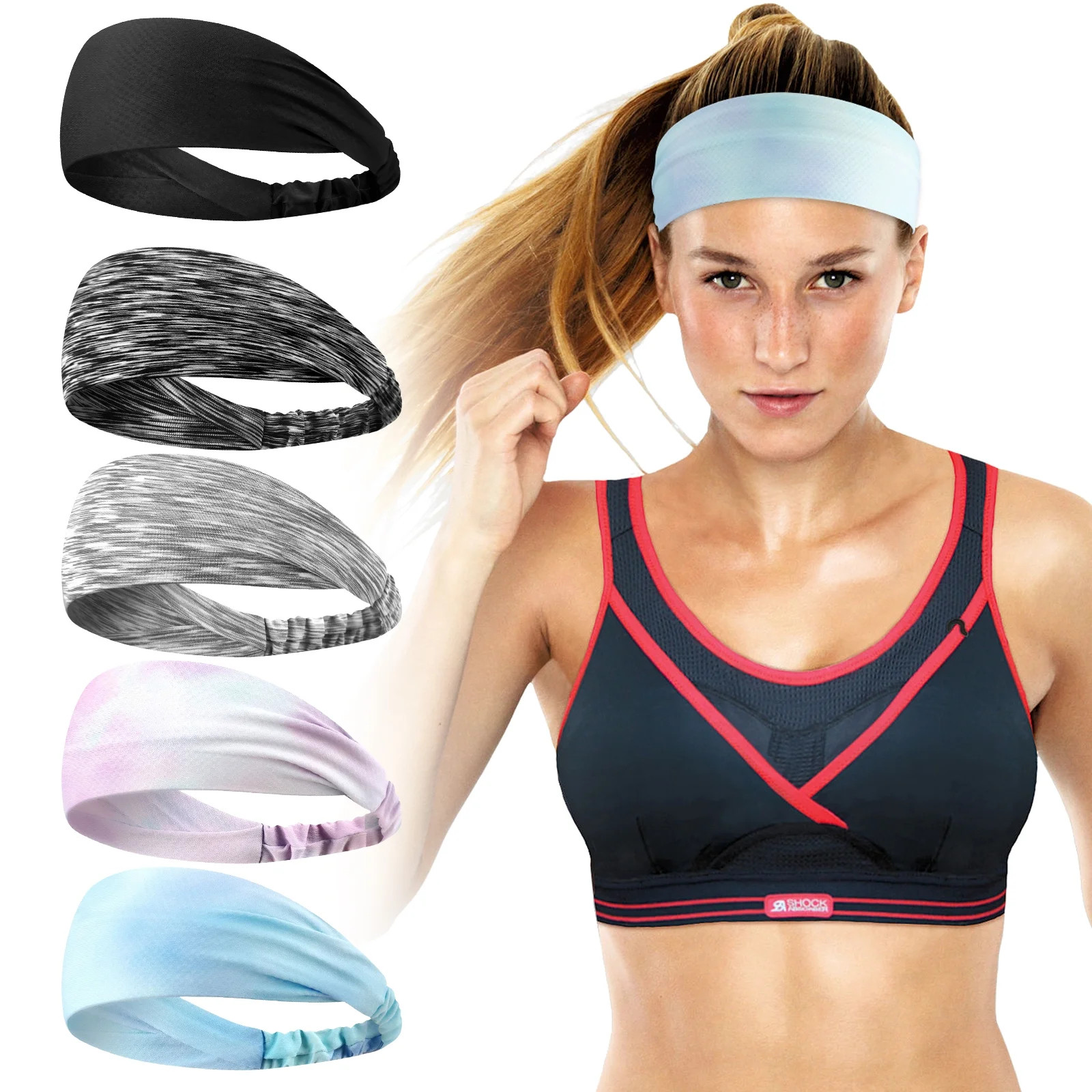 5pcs Workout Headbands, EEEkit Non-Slip Sports Sweatbands, Elastic Yoga Hairbands - Walmart.com | Walmart (US)