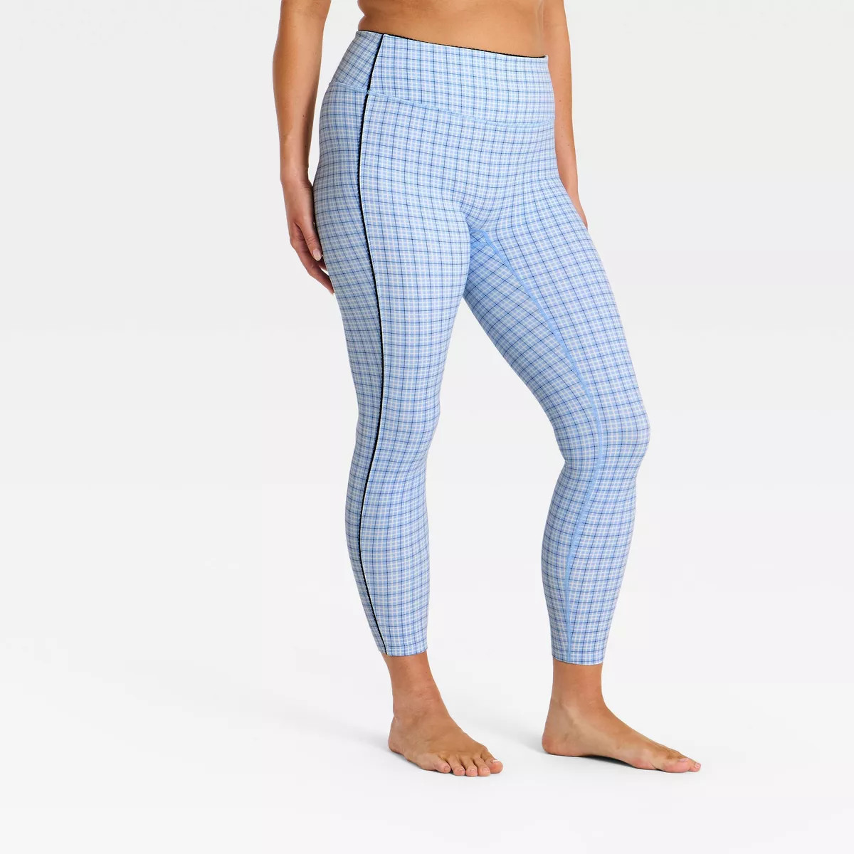 Women's Everyday Soft High-Rise 7/8 Leggings - All In Motion\u2122 Light Blue Plaid S | Target