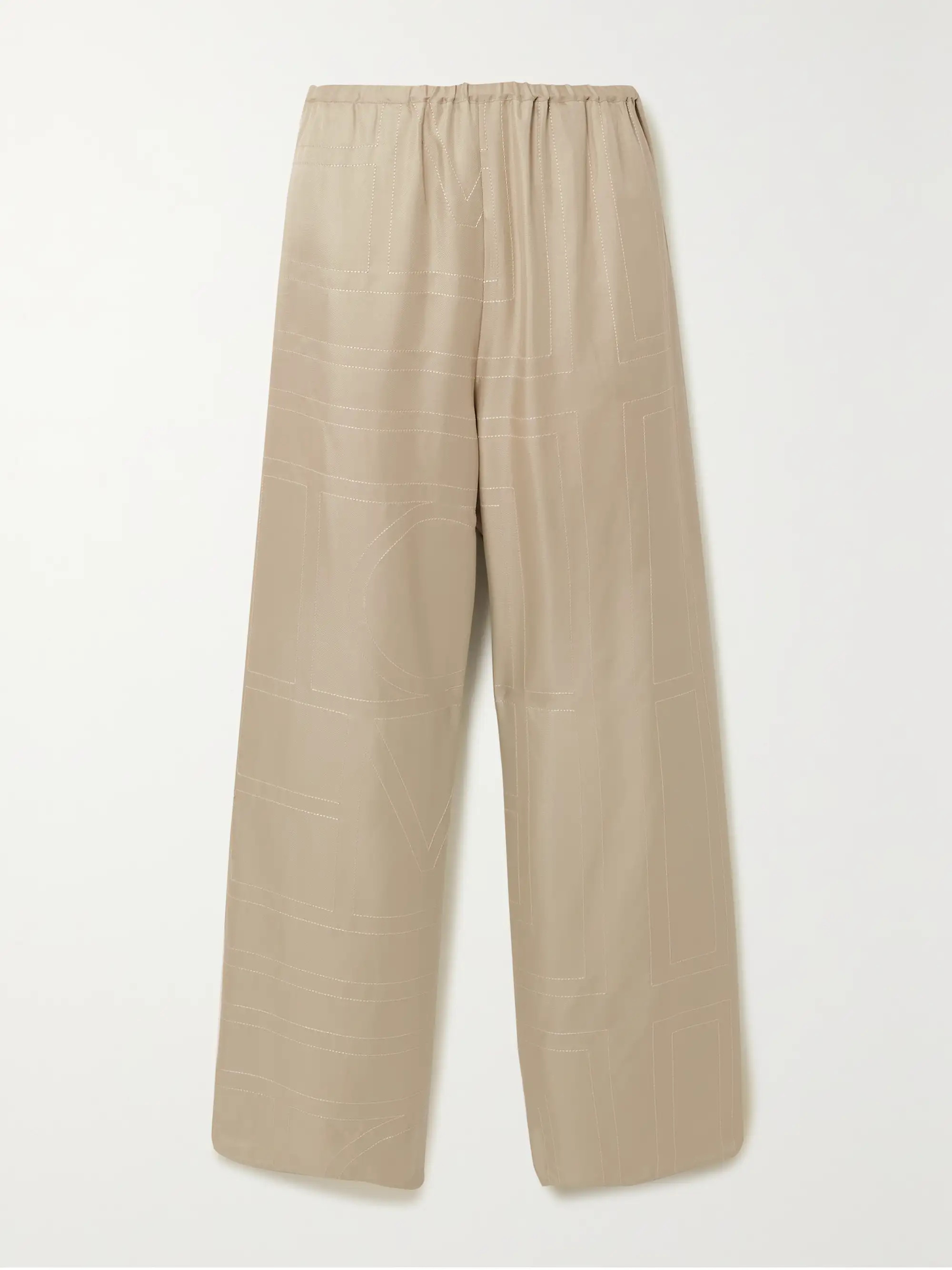 Embroidered silk-twill wide-leg pants | NET-A-PORTER APAC