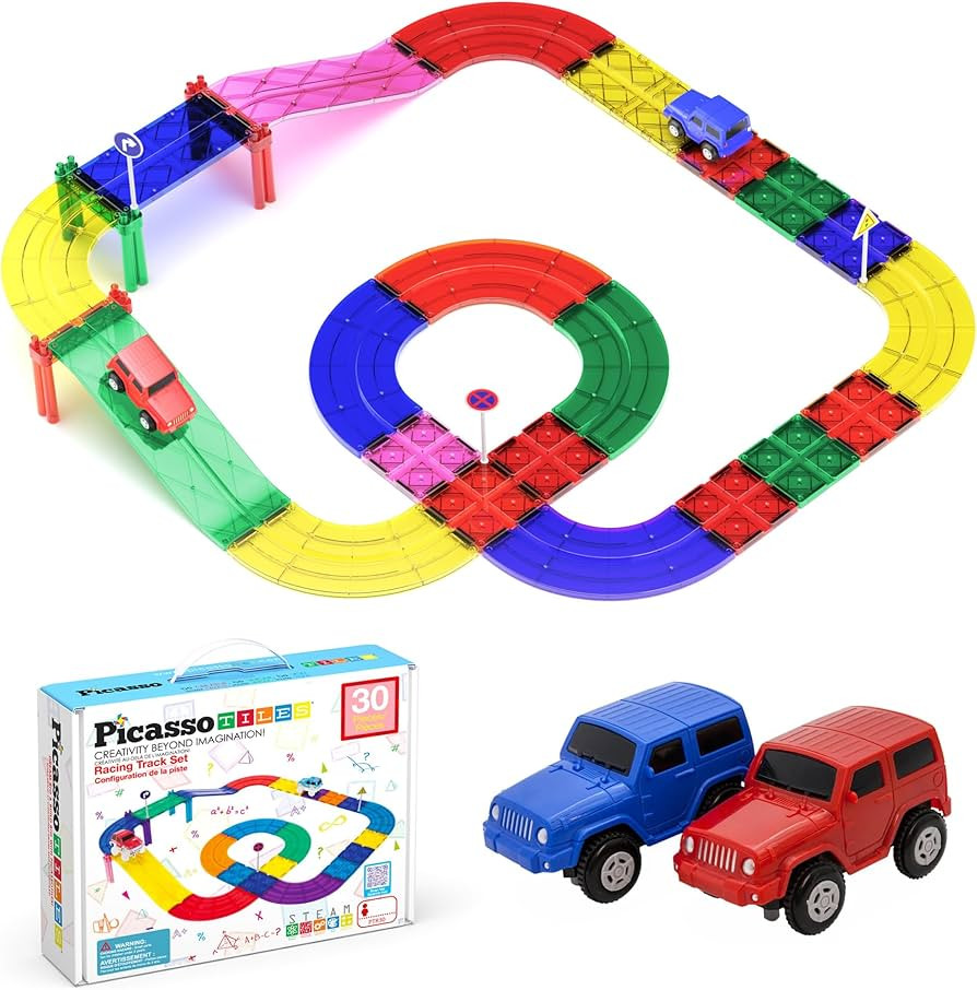 PicassoTiles Magnetic Race Track Toys Car Tracks Set for Toddlers Magnet Building Blocks Tiles Se... | Amazon (US)