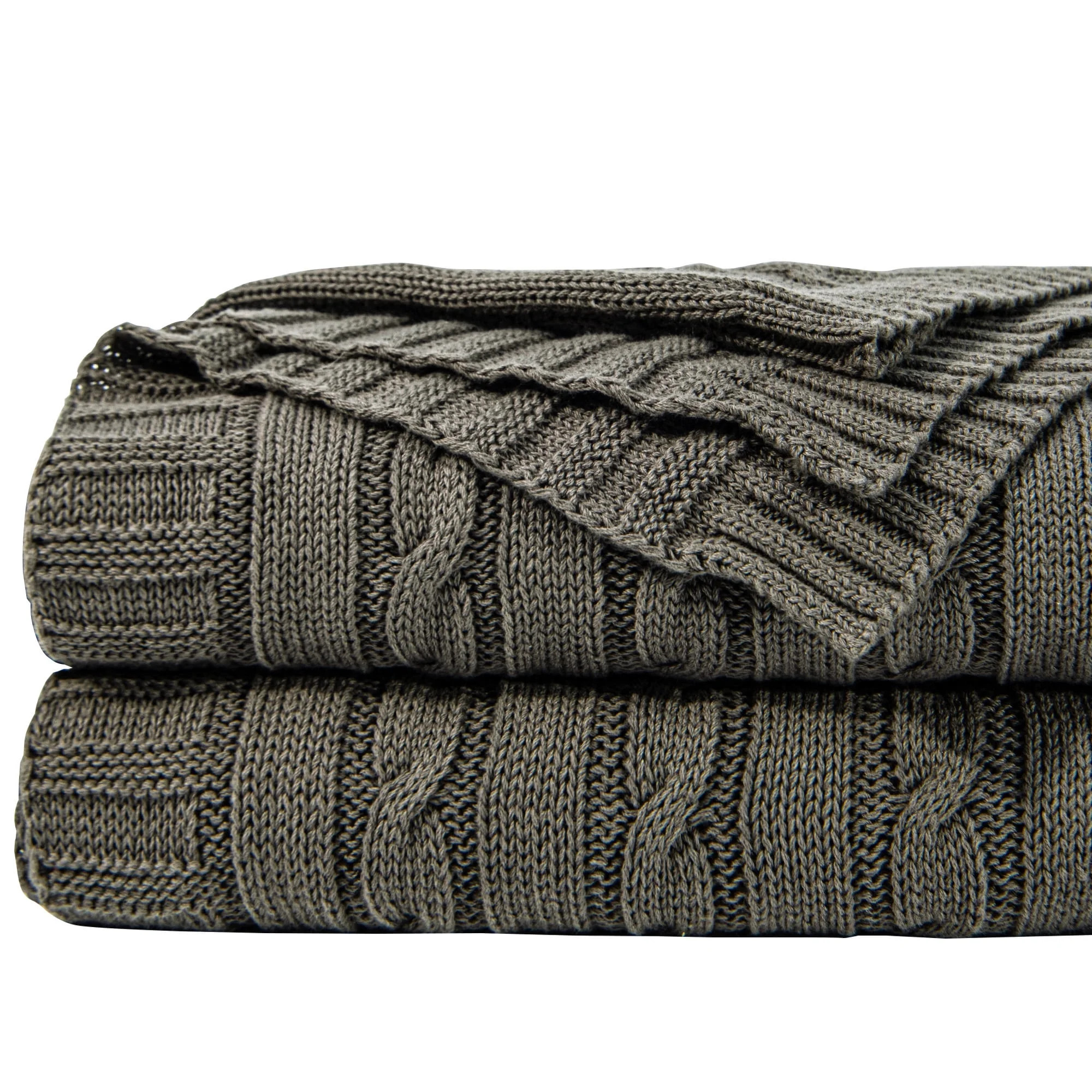 Ntbay 100% Cotton Cable Knit Throw, Super Soft Warm Knitted Blanket Home Decor, 51"x67", Gray | Walmart (US)
