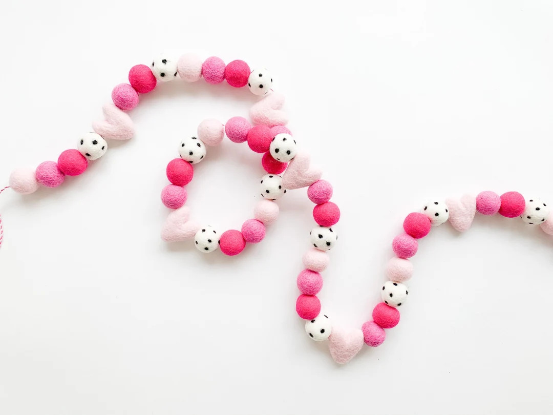 All About Pink Valentine's Felt Ball Garland, Bunting, Banner - Etsy | Etsy (US)