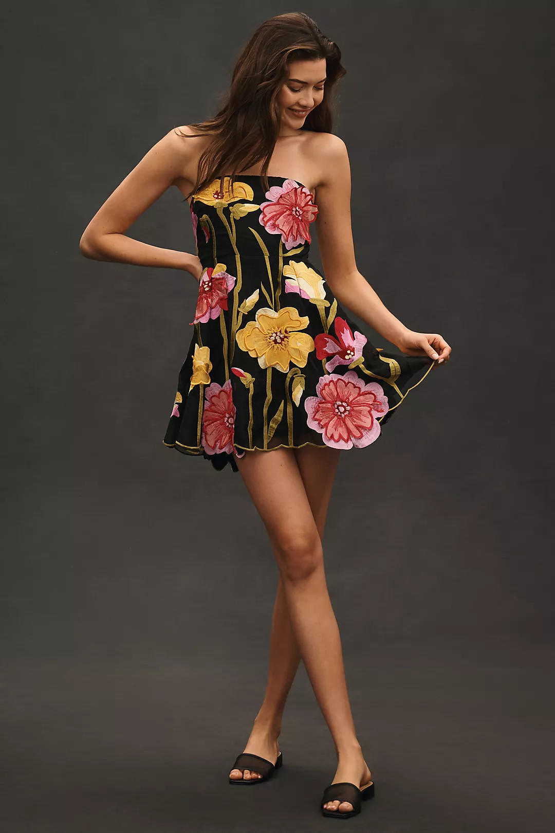 By Anthropologie Strapless Floral Organza Mini Dress | Anthropologie (US)