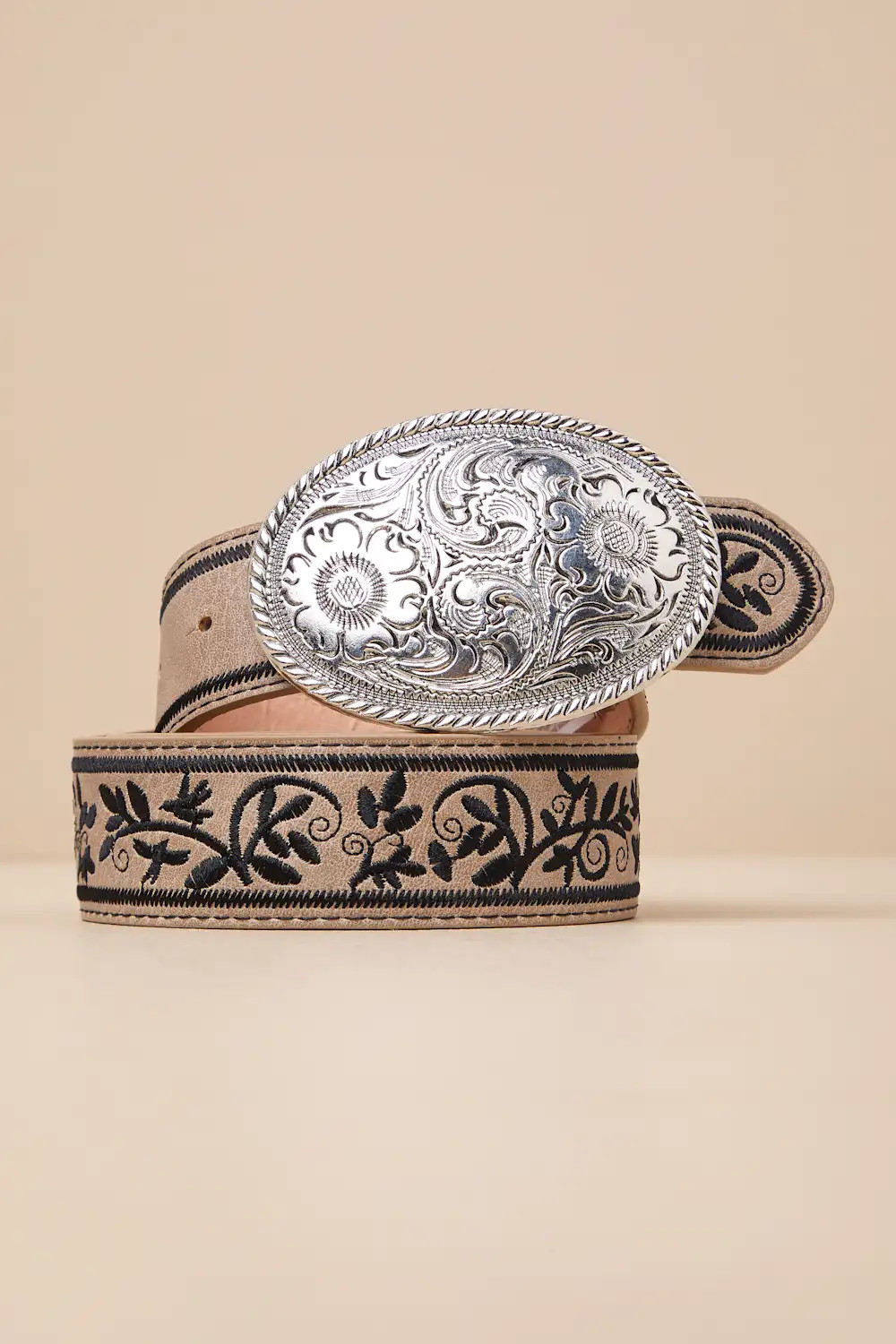 Cowgirl Favorite Taupe Floral Embroidered Western Belt | Lulus