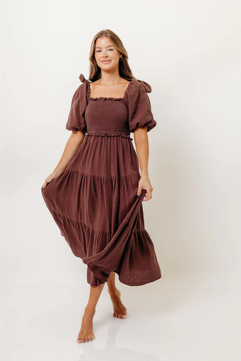 Elena 100% Cotton Midi Dress in Plum | Worth Collective