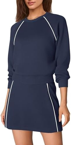 Nirovien Womens 2 Piece Workout Sets Athletic Skort Sets Active Tennis Outfits Crewneck Sweatshir... | Amazon (US)
