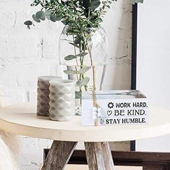 3 Pieces White Decorative Books Modern Farmhouse Stacked Books Stacks Faux Paper Books with Wood Bea | Amazon (US)