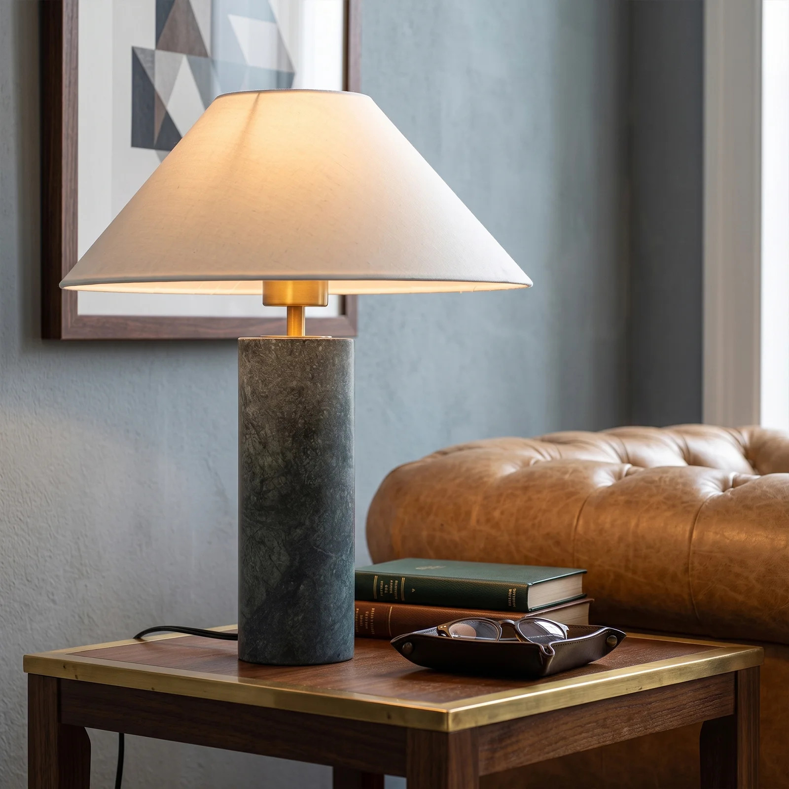 1-Light Modern Marble Base Fabric Shade Table Lamp for Bedroom | Wayfair North America