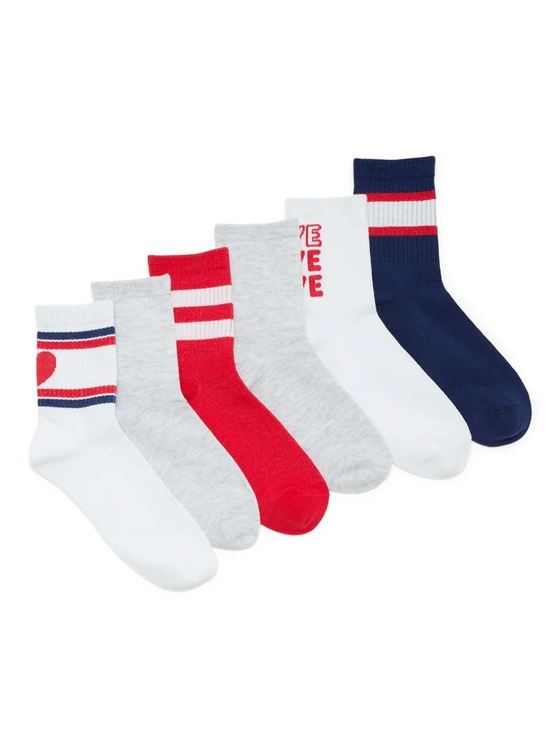 No Boundaries Women's Ribbed Mid Crew Socks, 6-Pack, Women's, Shoe Sizes 4-10 | Walmart (US)