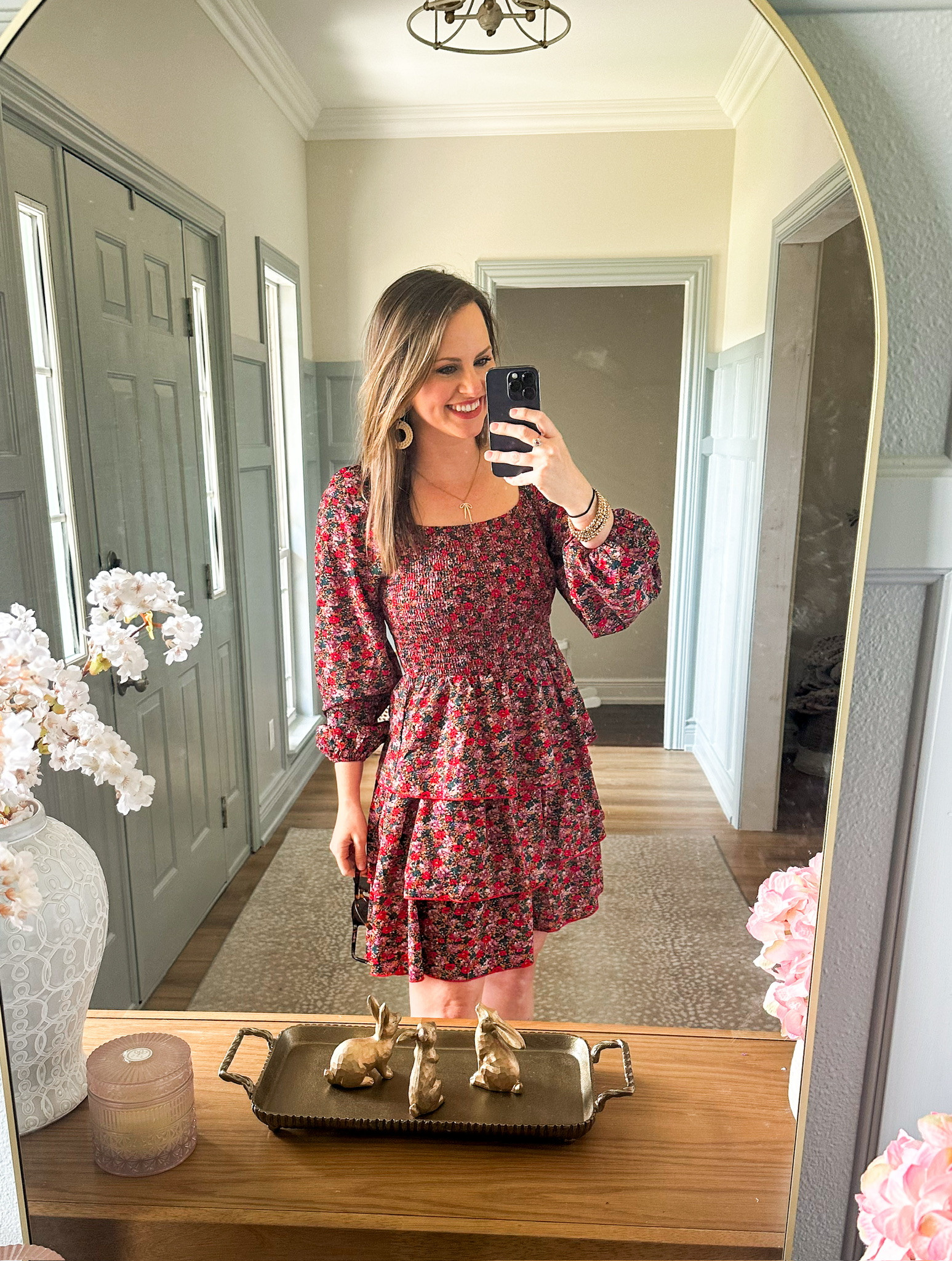 Beautiful floral summer dress with smocked bodice and ruffle tiered skirt. So gorgeous for summer and will transition well into fall. Great dress  for church, weddings, workwear and more! 

#LTKSeasonal #LTKFindsUnder50 #LTKWedding