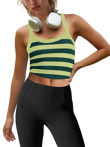 LAMISSCHE Cropped Tank Tops for Women Striped Spaghetti Strap Tank Top Workout Running Sports Bra... | Amazon (US)