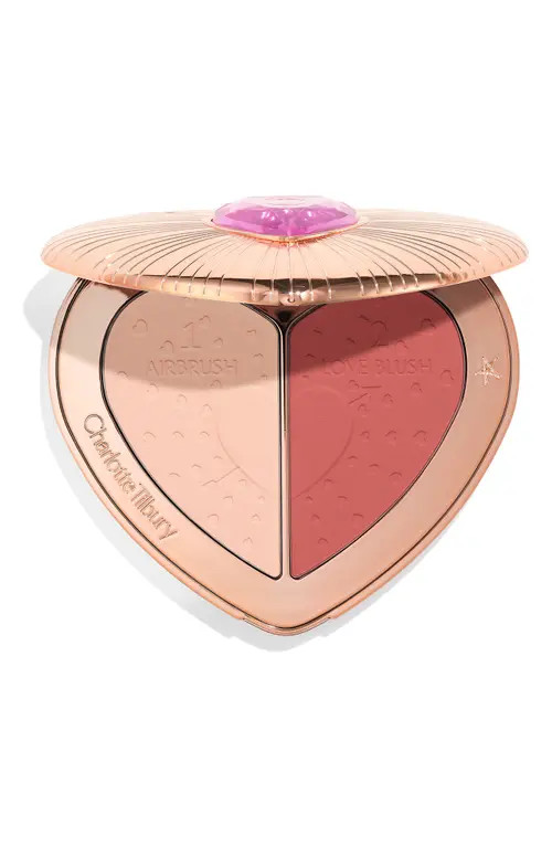 Charlotte Tilbury Pillow Talk Soulmates Airbrush Flawless Finish Brightening & Blur Blush Powder Pallete in Pillow Talk Flawless Peach at Nordstrom | Nordstrom