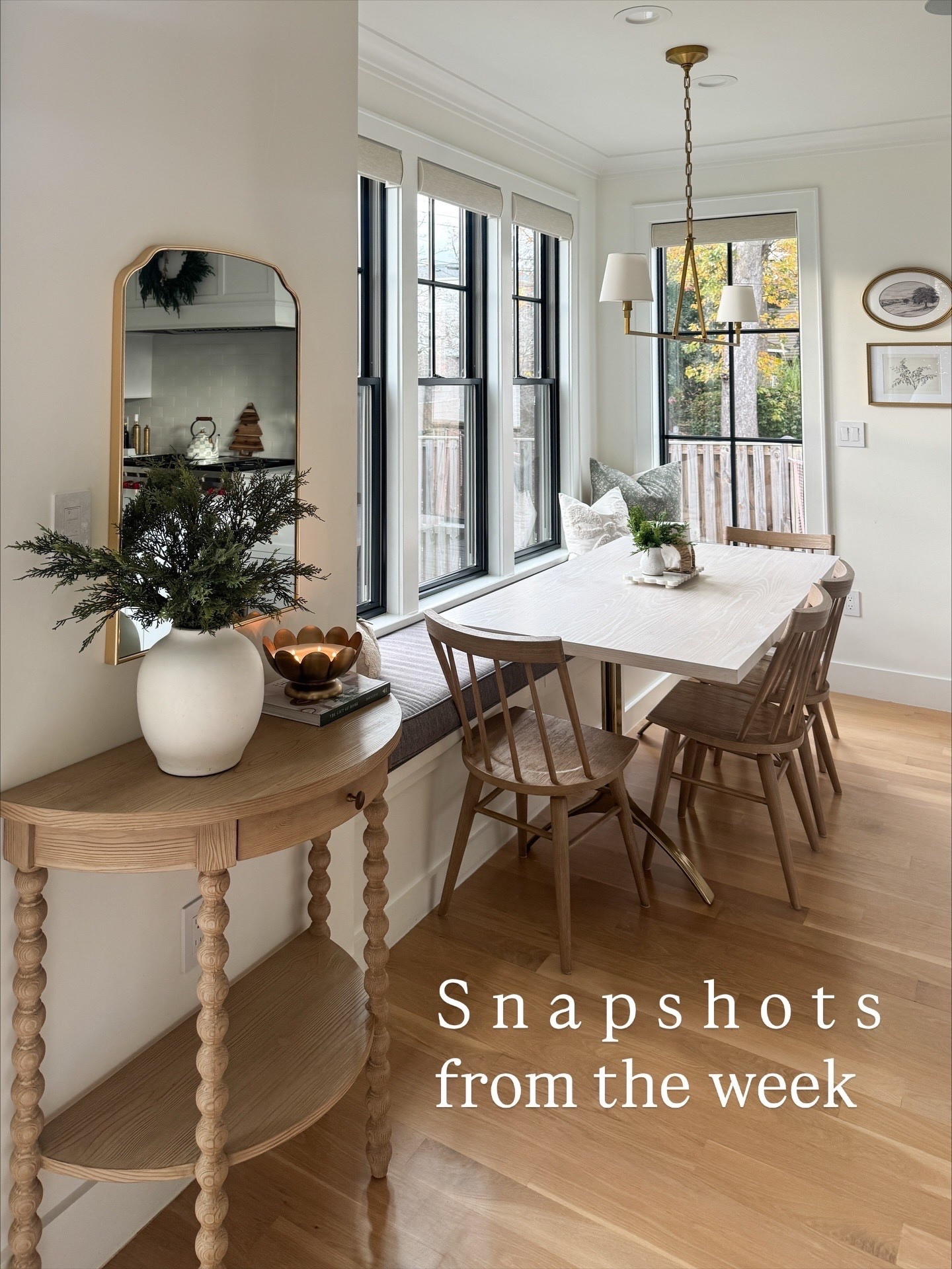 Shop our breakfast nook and demilune carved wood accent table - decorate for Christmas! 

#LTKHome #LTKSaleAlert #LTKHoliday