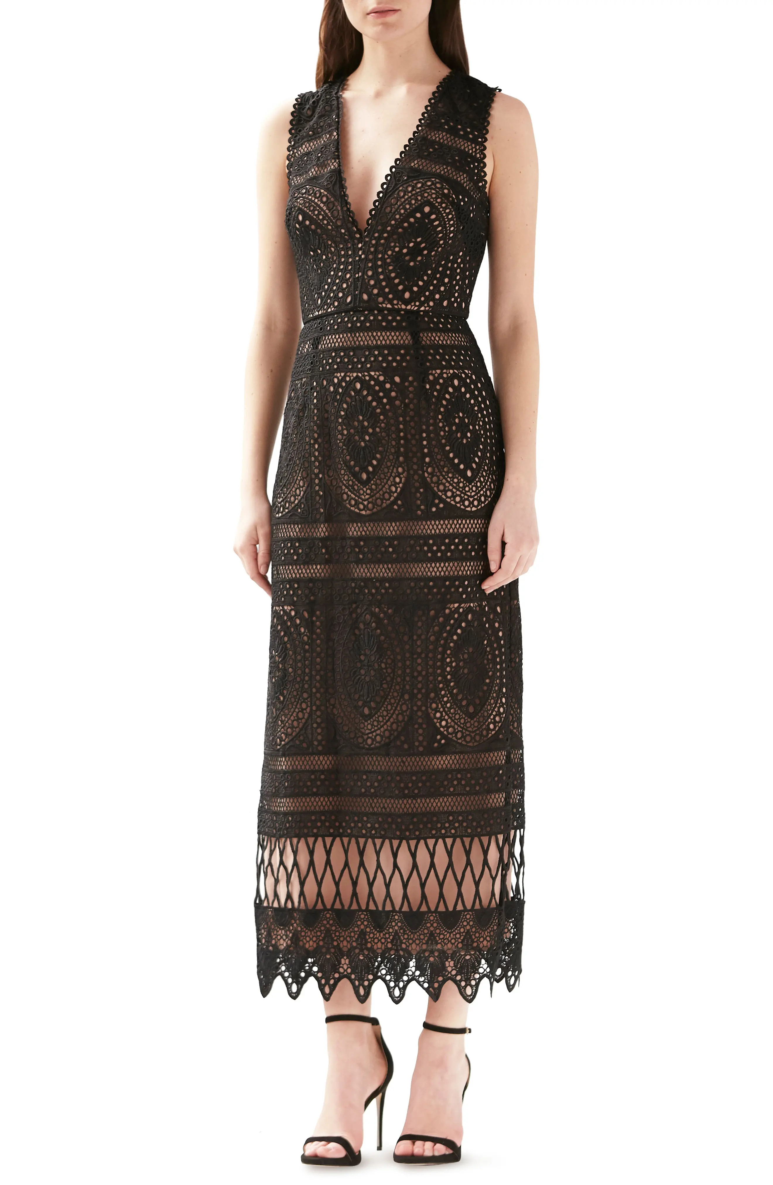 Women's Ml Monique Lhullier Lace Midi Dress, Size 10 - Black | Nordstrom