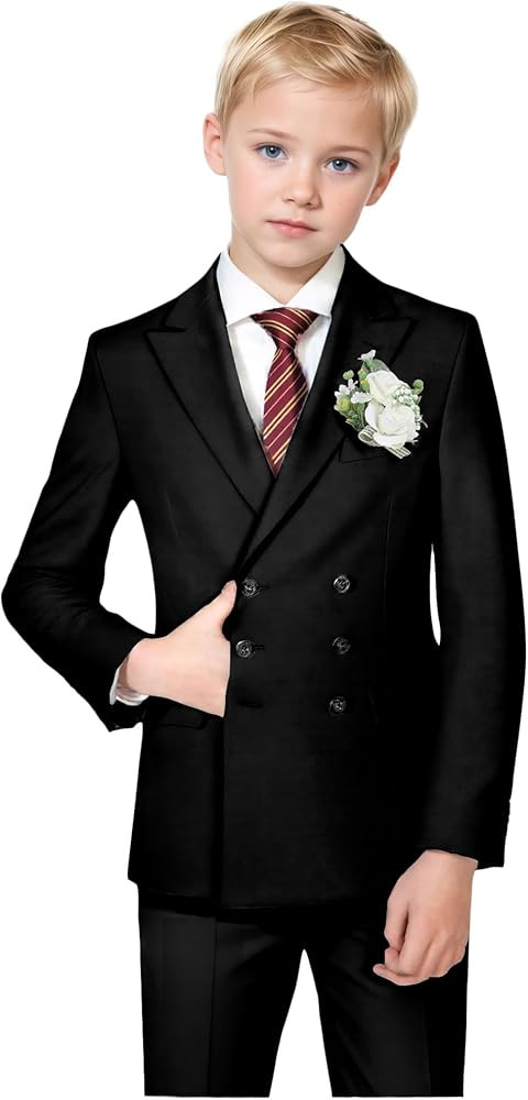 Boys Suit Double Breasted 6 Piece Tuxedo Suits for Kids Toddler Blazer Vest Dress Pants Wedding O... | Amazon (US)