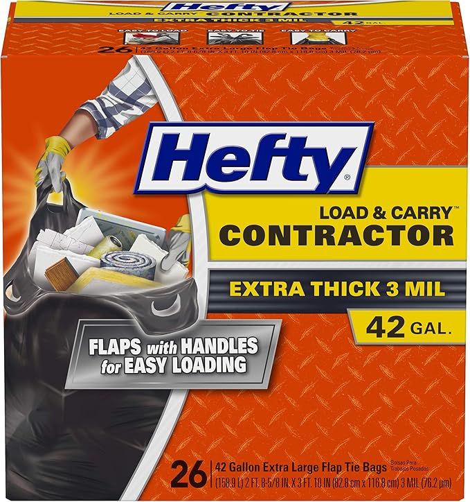 Hefty Load & Carry Heavy Duty Contractor Large Trash Bags, 42 Gallon, 26 Count | Amazon (US)