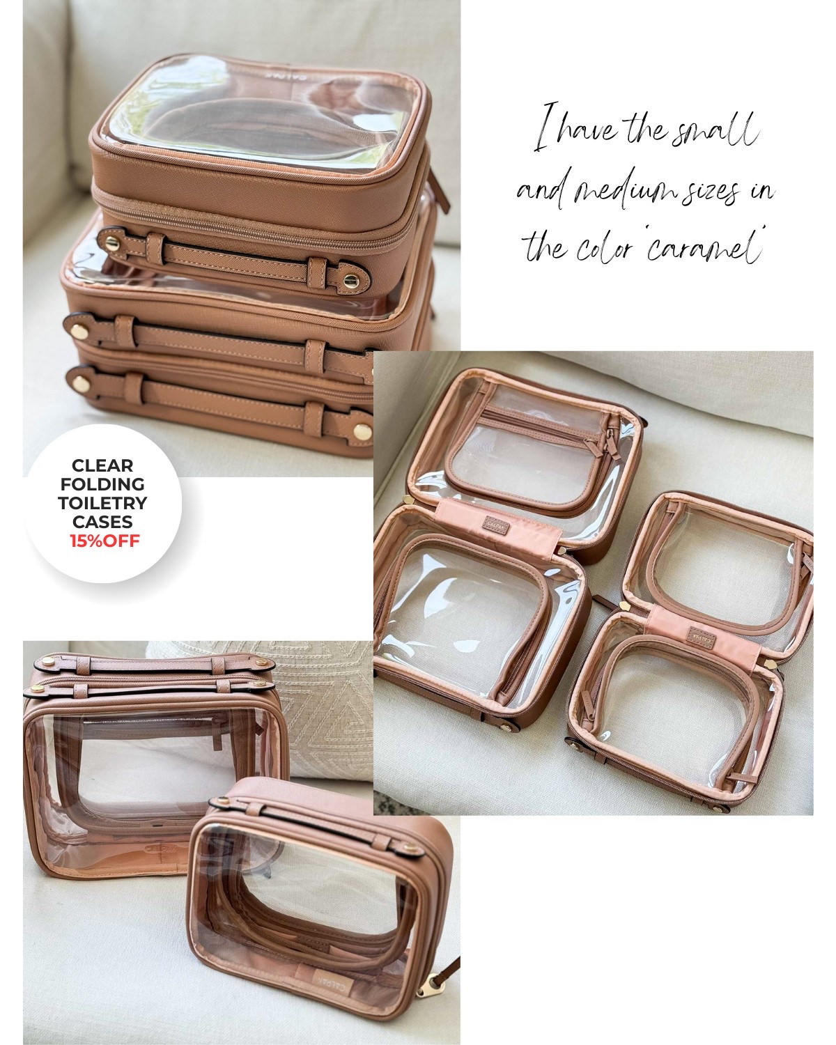 My clear Calpak toiletry cases are one of my favorite travel accessories! The large is HUGE but I use the medium for checked bags and the small if I’m only carrying on. Can also unfold for suitcases with less depth space remaining! 

#LTKSaleAlert #LTKTravel #LTKFindsUnder100