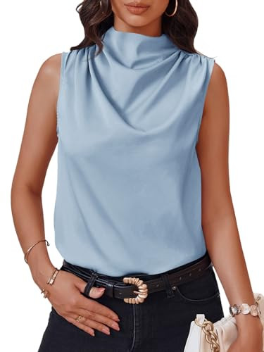 Cicy Bell Womens Mock Neck Satin Tank Tops Silky Business Casual Outfits | Amazon (US)