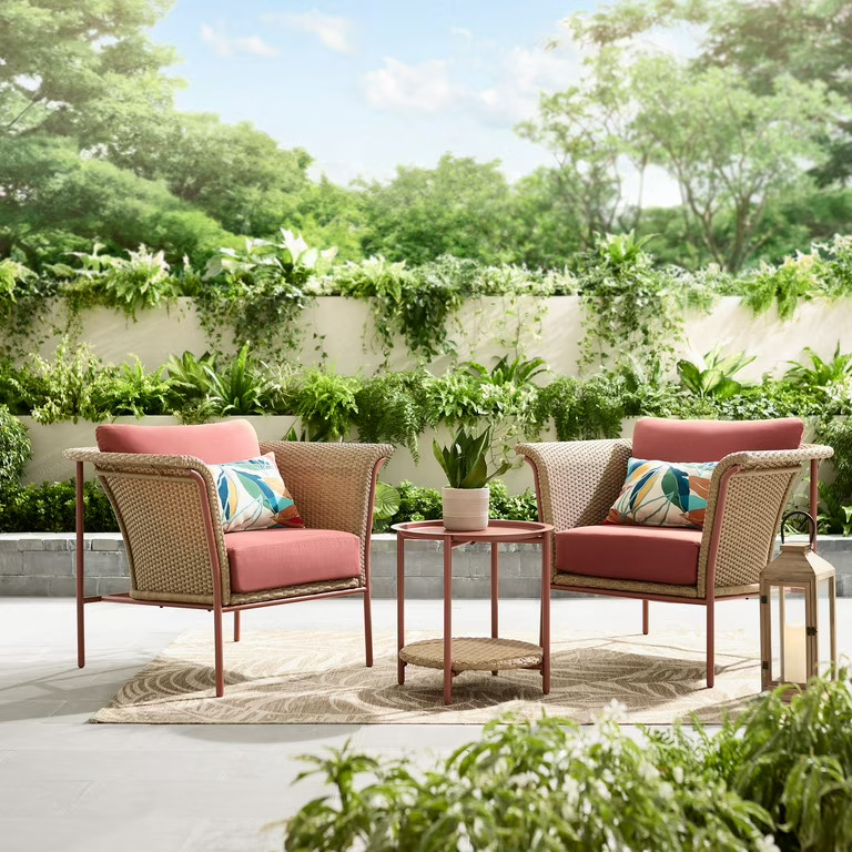 Better Homes & Gardens Trezza 3-Piece Steel and Wicker Outdoor Chat Set with Cushions, Red - Walm... | Walmart (US)