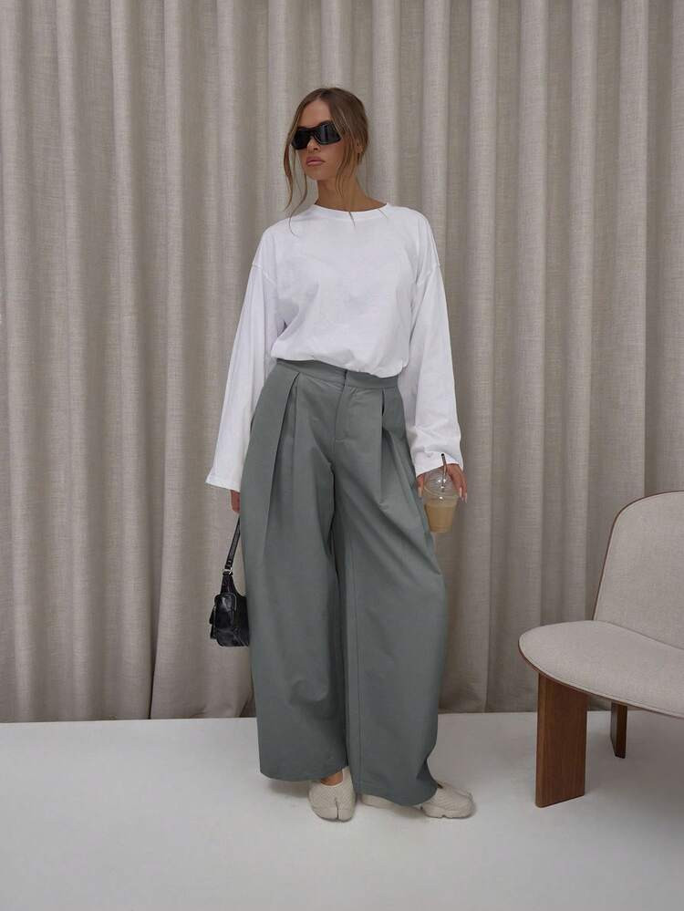 MUSERA Pleated Wide Balloon Leg Suit Trousers Classy Cute Sexy Streetwear Night Out Party Casual Summer Holiday | SHEIN