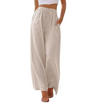 BLUEMING Breezy Linen-Blend Trousers - Women's Drawstring Wide-Leg Pants with Pockets Apricot M | Target