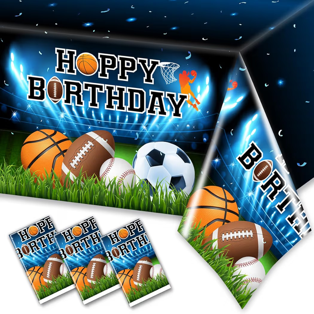 3Pcs Sports Themed Tablecloths - Birthday Party Supplies With Basketball, Football, Baseball, Soc... | Amazon (US)