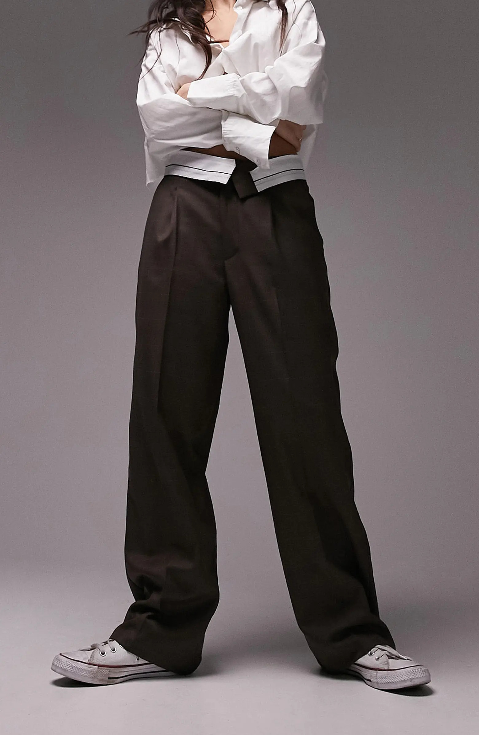 Foldover Waist Straight Leg Trousers | Nordstrom