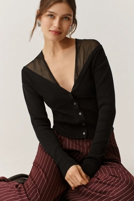 Maeve Sheer-Inset V-Neck Cardigan Sweater | Anthropologie (US)